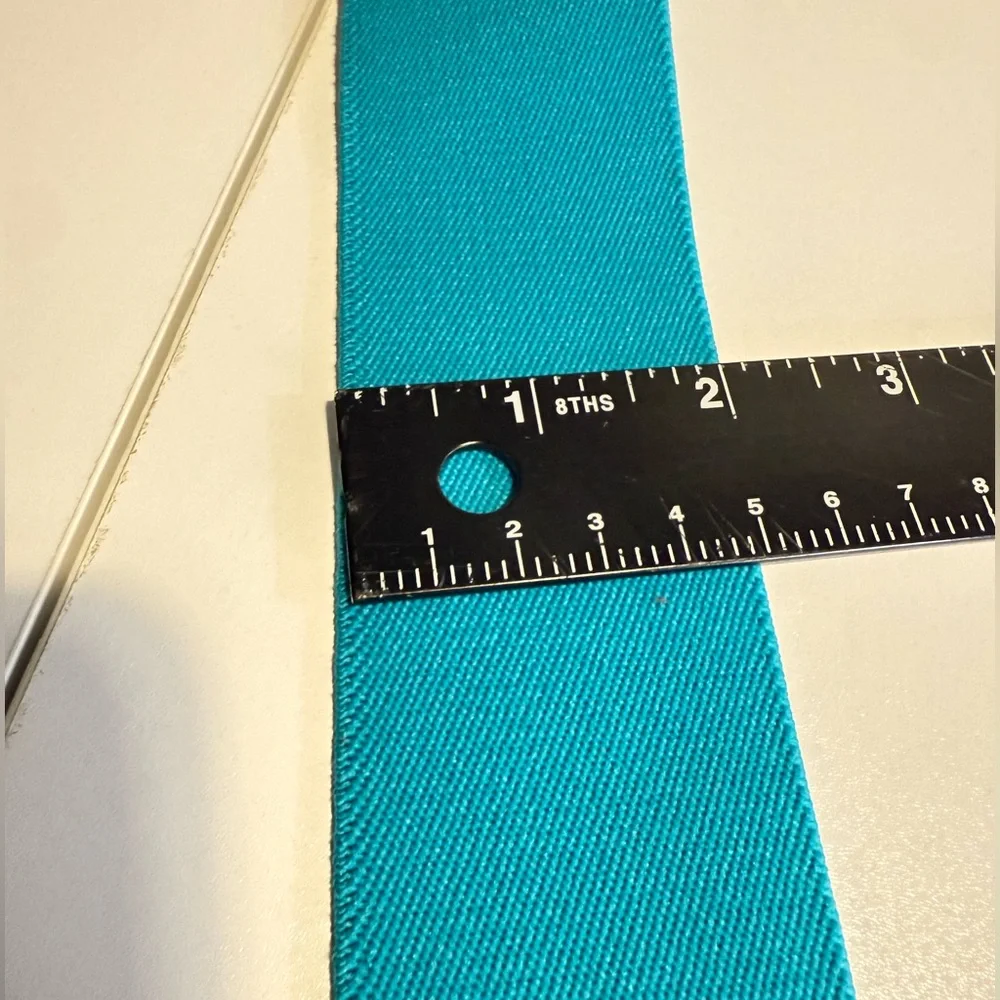 1980's Stretch Belt Blue with Enamel Leaf Flame Buckle Adjustable Size